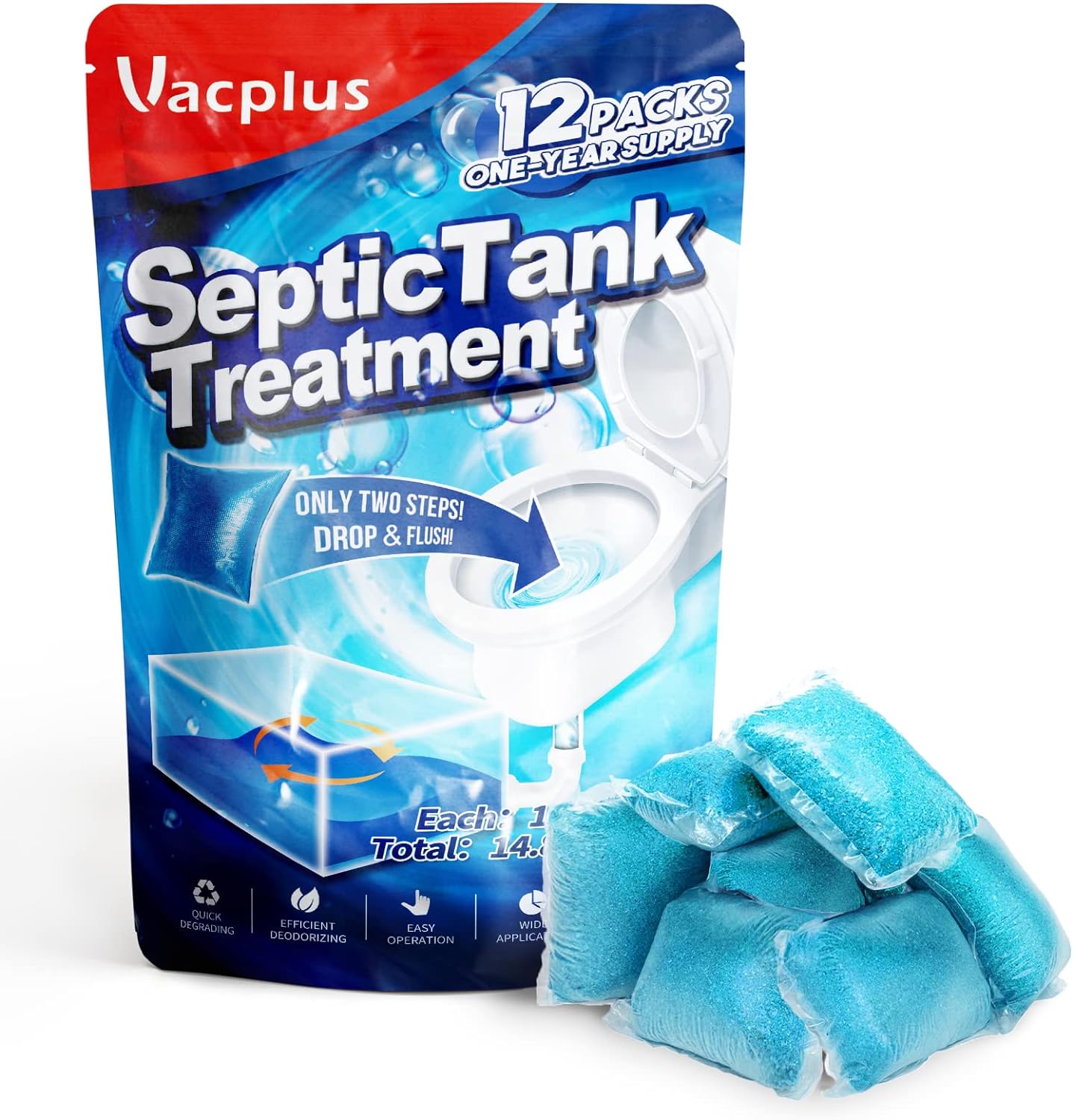 Vacplus Septic Tank Treatment 12 Pcs for 1-Year Supply